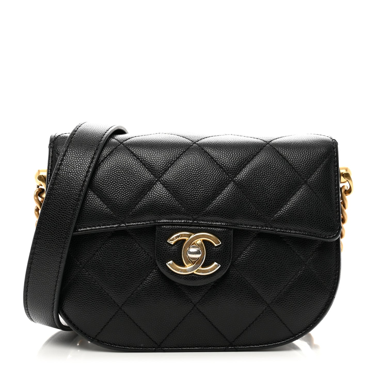 Caviar Quilted Moon Messenger Black