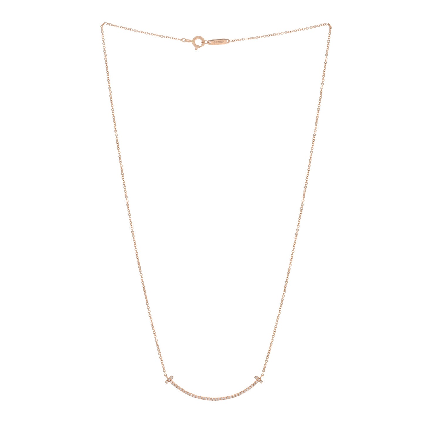 18K Rose Gold Diamond Small T Smile Pendant Necklace