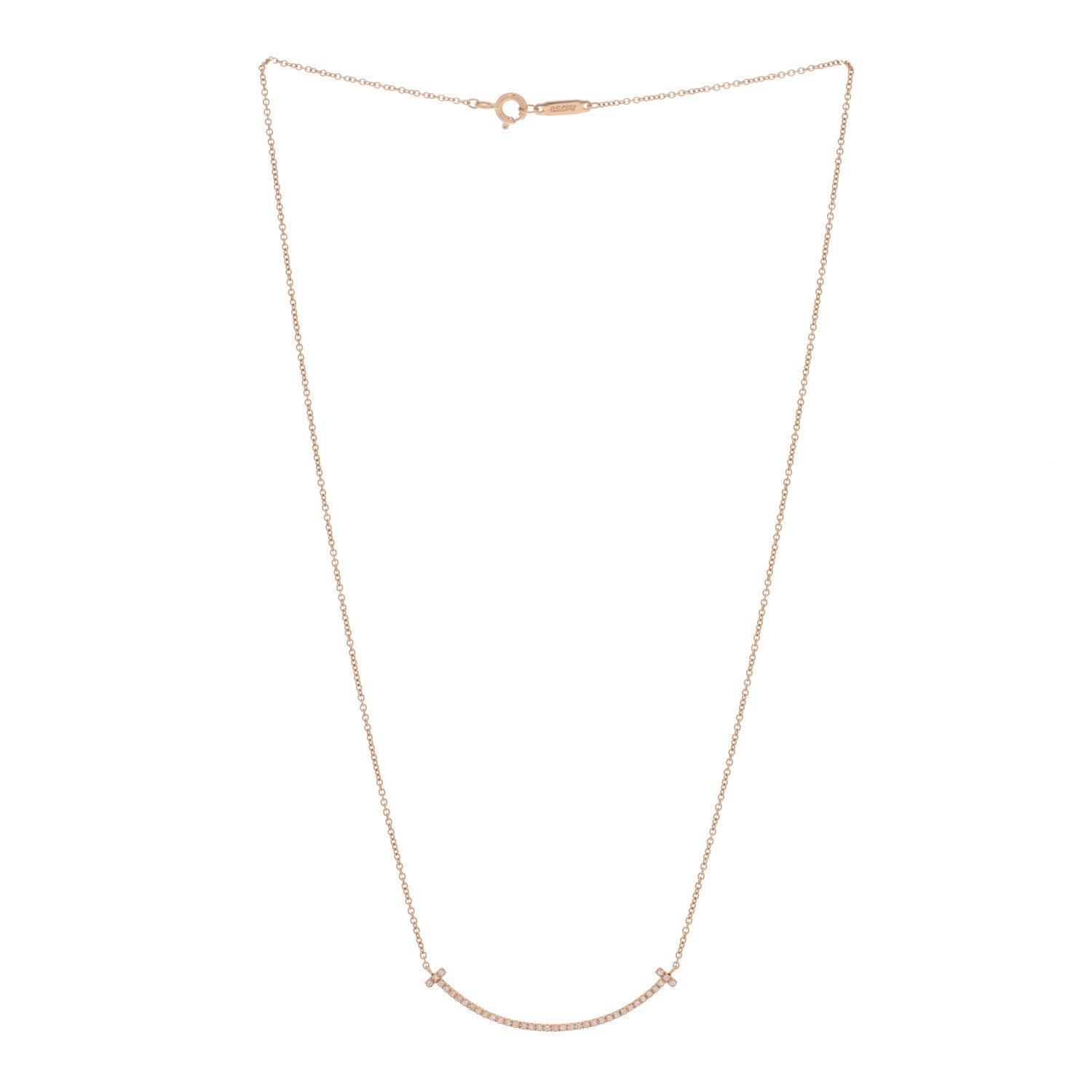 Tiffany 18K Rose Gold Diamond Small T Smile Pendant Necklace 3 of 5
