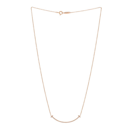 Tiffany 18K Rose Gold Diamond Small T Smile Pendant Necklace 3 of 5