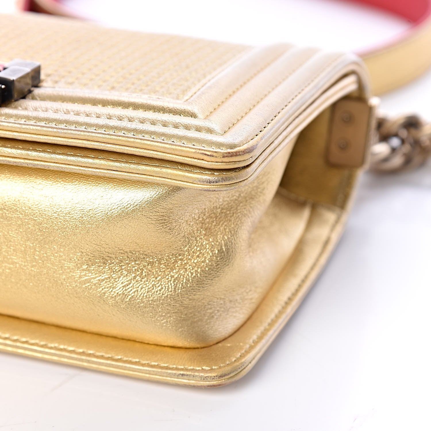 Chanel Metallic Lambskin Embossed Small Cube Boy Flap Gold 14 of 14