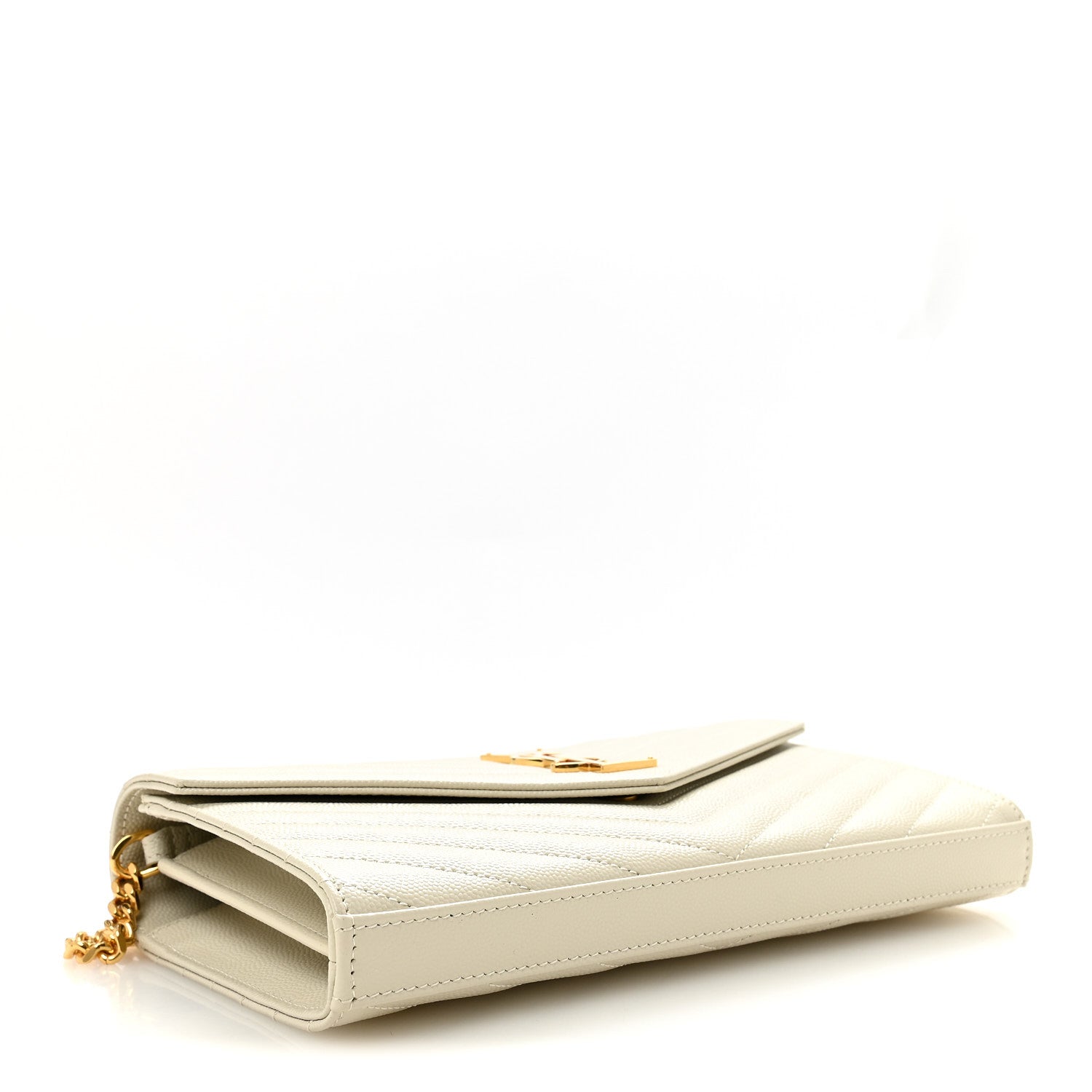 Saint Laurent Grain De Poudre Matelasse Chevron Monogram Chain Wallet Crema Soft 4 of 10