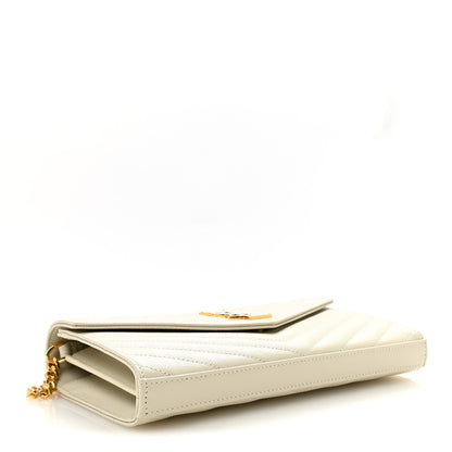 Saint Laurent Grain De Poudre Matelasse Chevron Monogram Chain Wallet Crema Soft 4 of 10