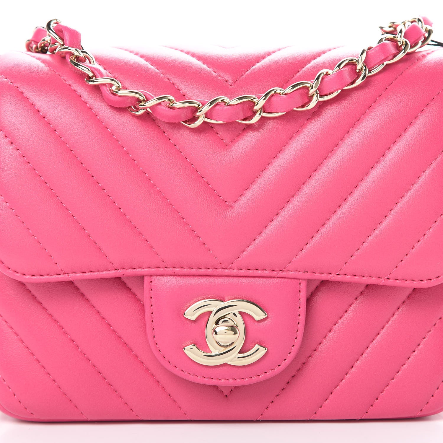 Chanel Lambskin Chevron Quilted Mini Square Flap Fuchsia 8 of 11