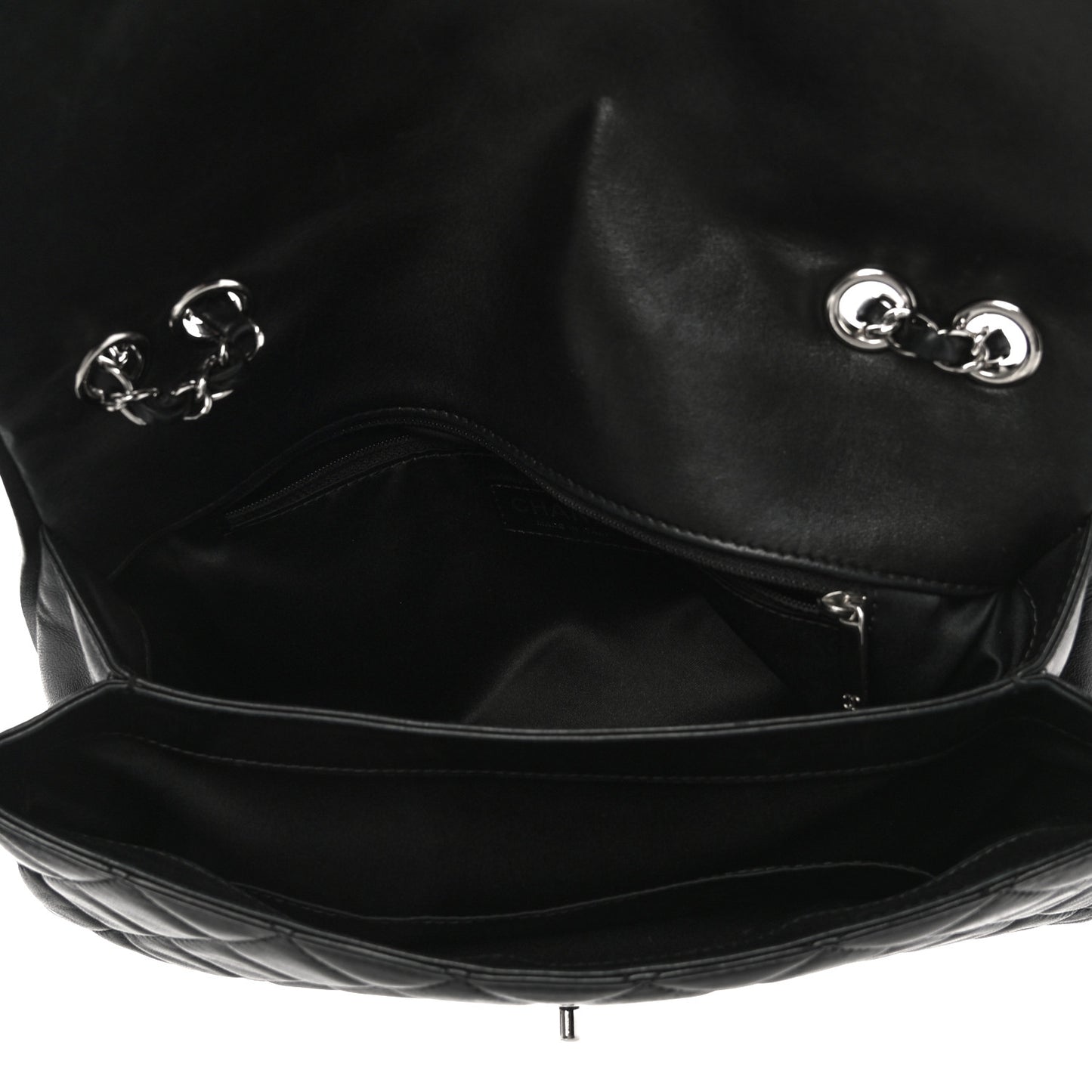 Lambskin Quilted Large Pagode Piping Flap Black