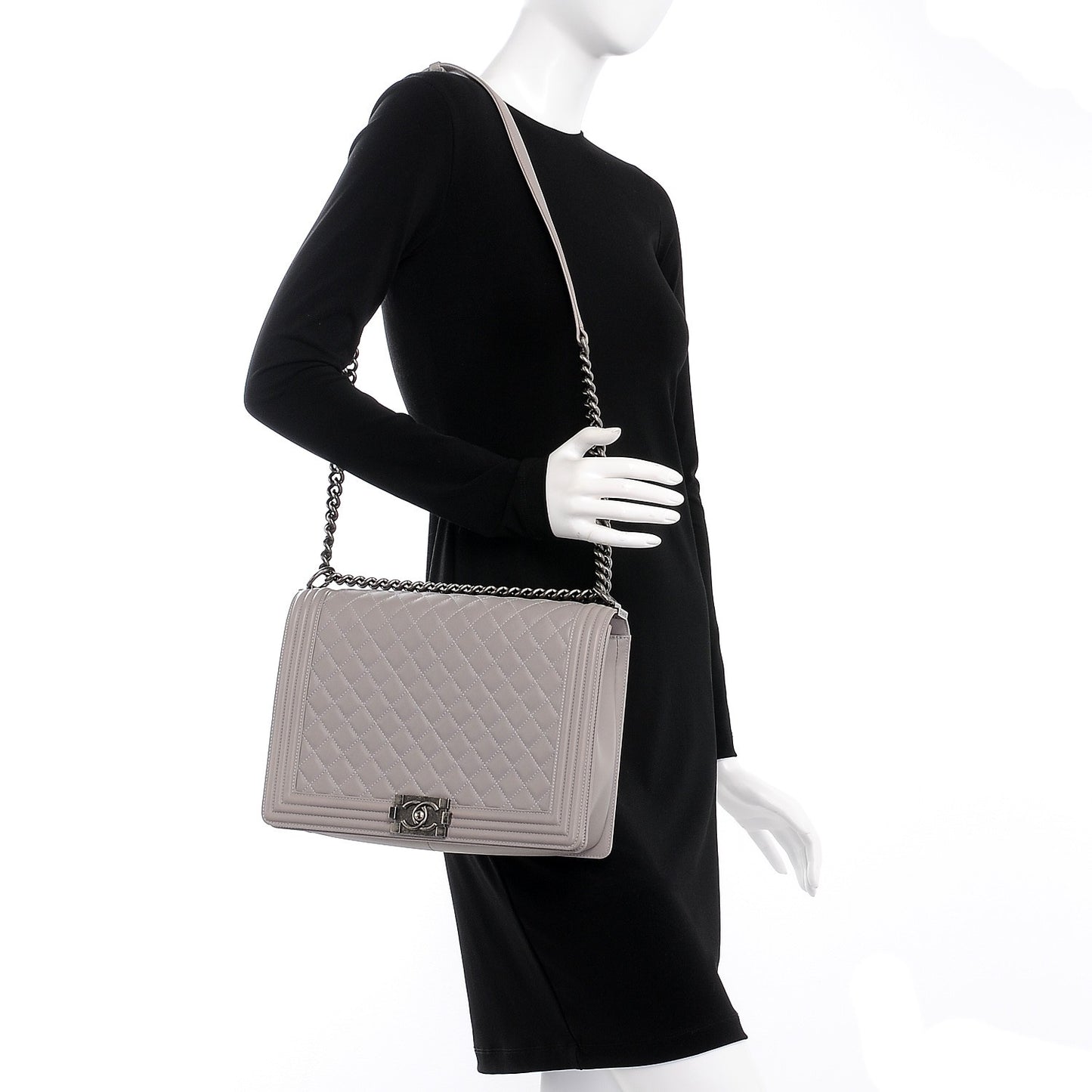 Lambskin Quilted Large Boy Flap Grey