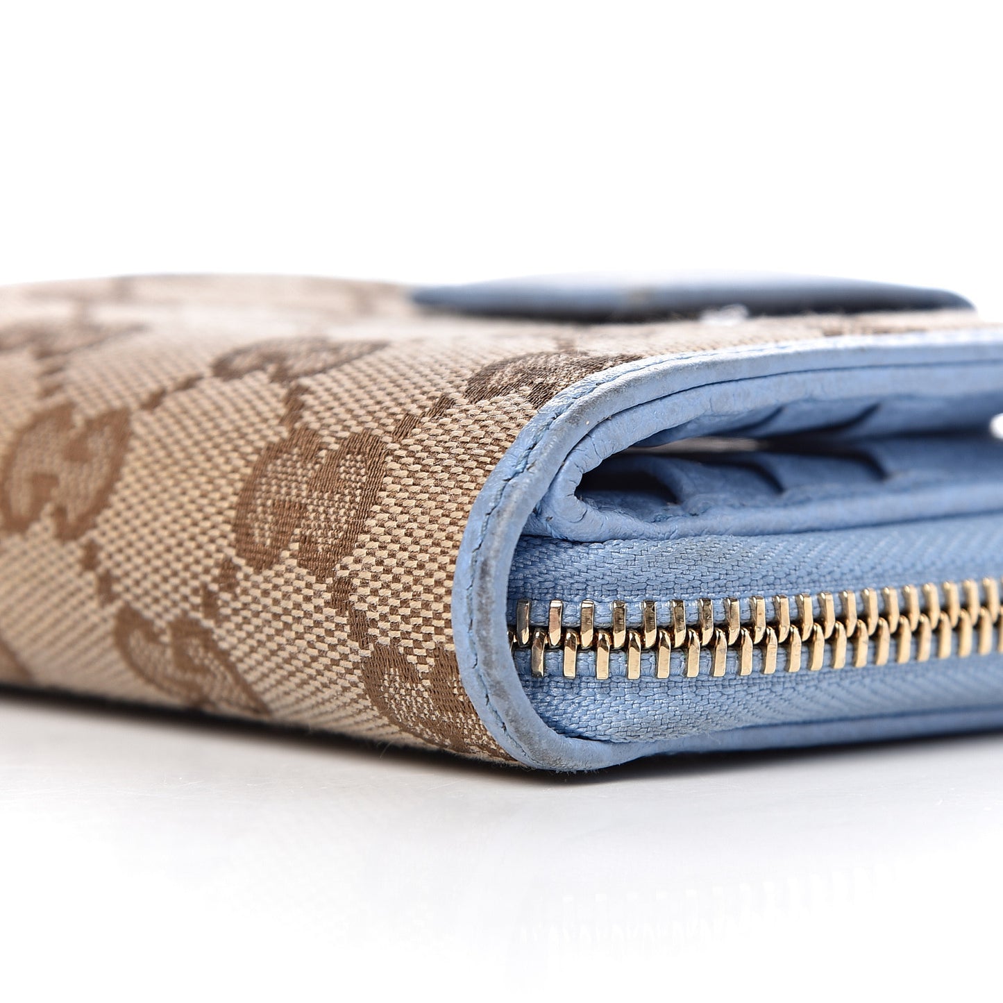 Monogram Dollar Calfskin Zip Around French Flap Wallet Beige Ebony Mineral Blue