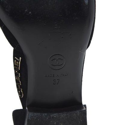 Chanel Suede Grosgrain Cap Toe CC Slingback Sandals 37 Black 8 of 11