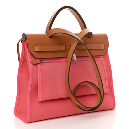 Hermes Vache Hunter Toile Herbag Zip 31 PM Rose Azalee Natural 4 of 12