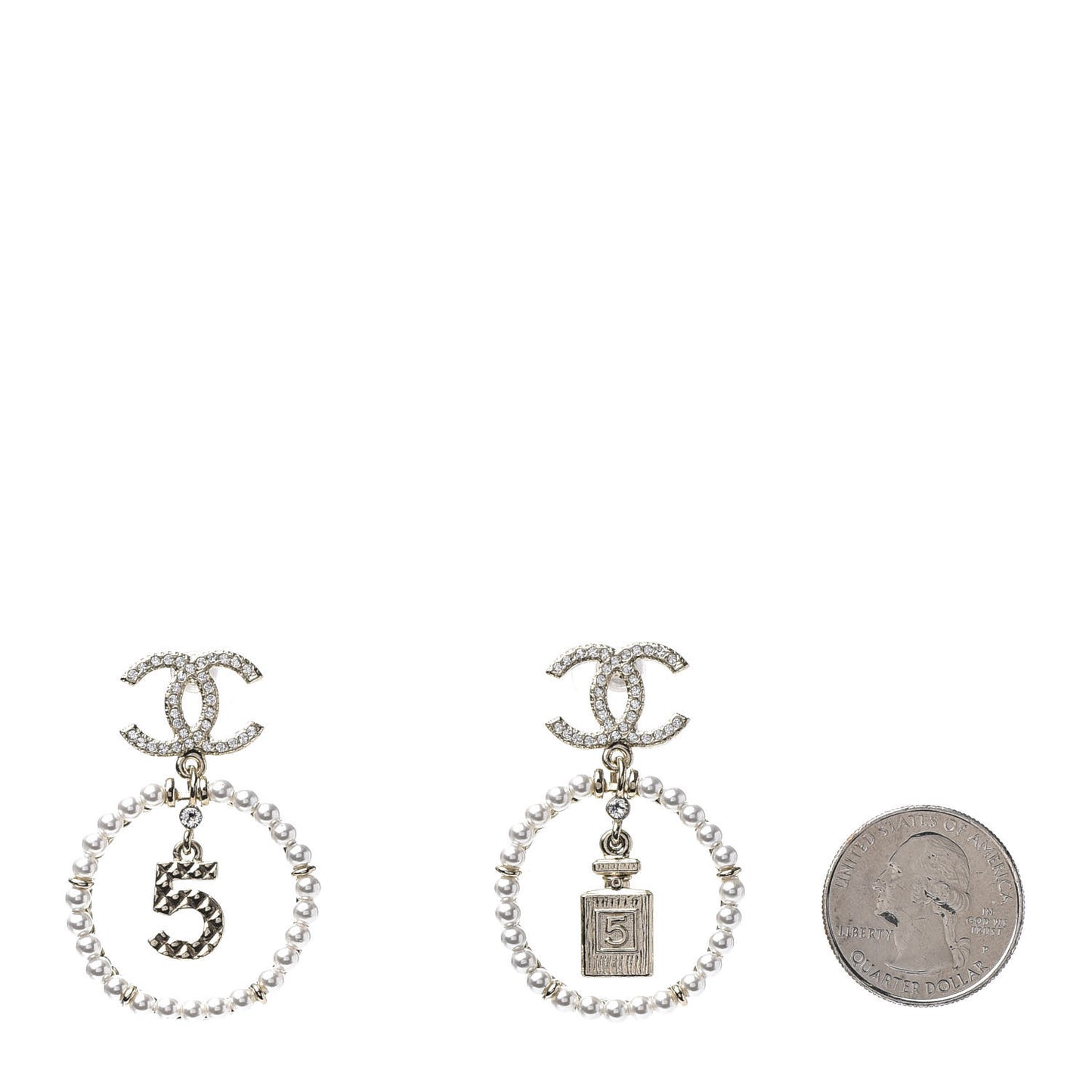 Crystal Pearl Charms CC Drop Earrings Gold