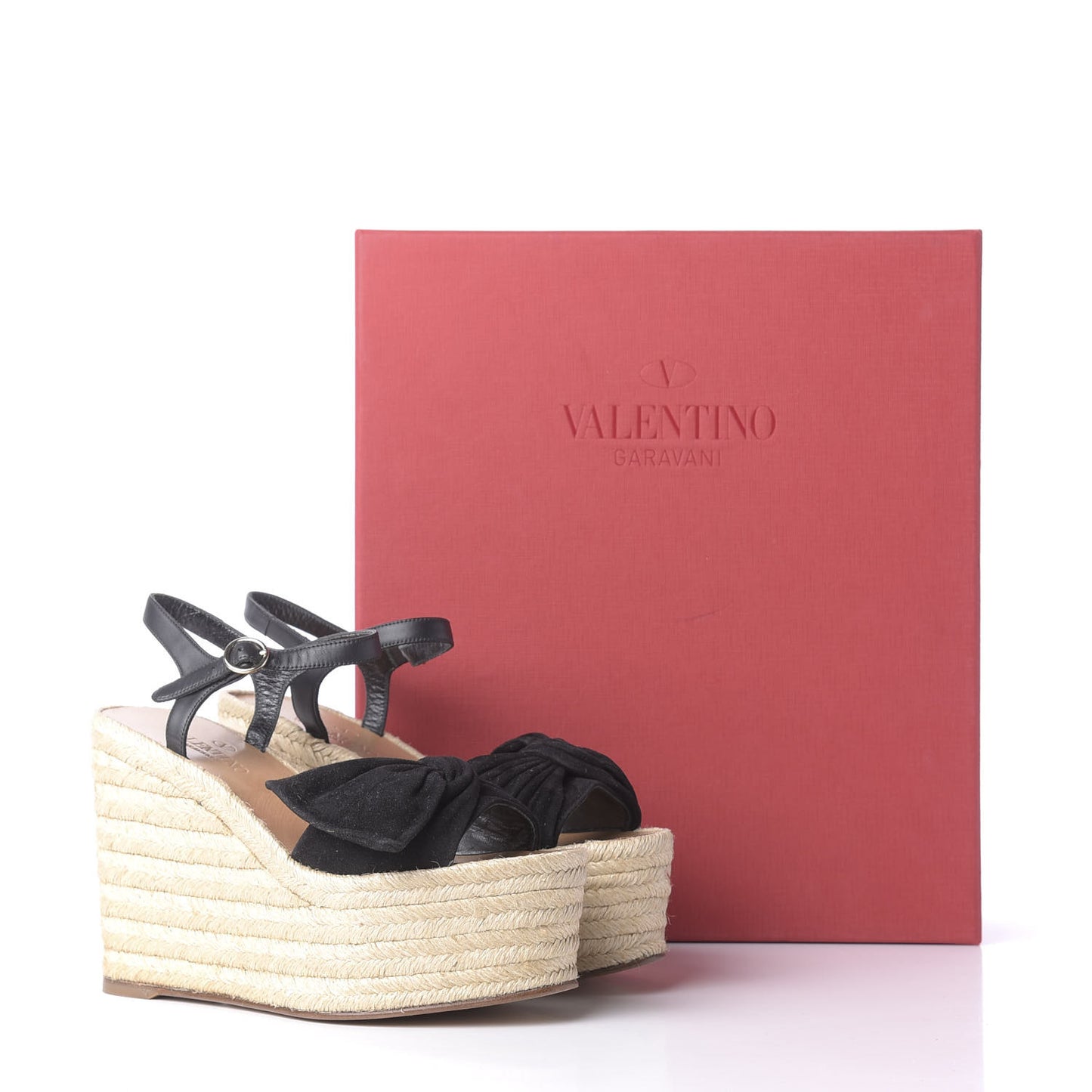 Suede Calfskin Tropical Bow Espadrille Platform Wedge Sandals 36 Black