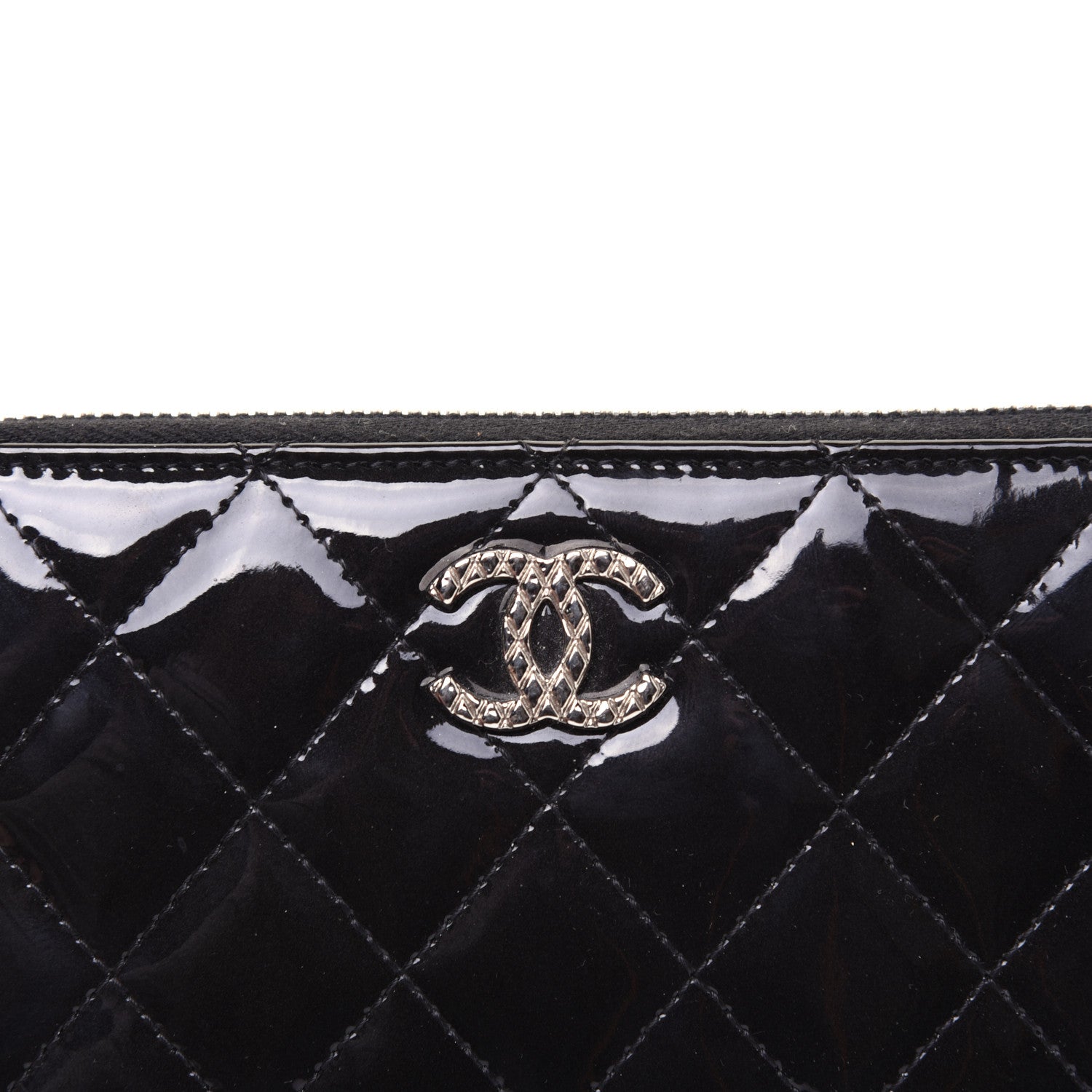 Chanel Patent Quilted Brilliant Zip Around Wallet Black 11 of 14