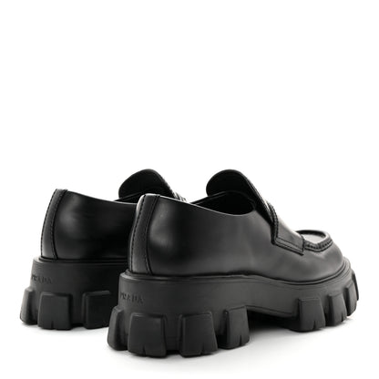 Prada Spazzolato Rois Metal Triangle Logo Mens Monolith 60mm Loafers 6 Black 4 of 15