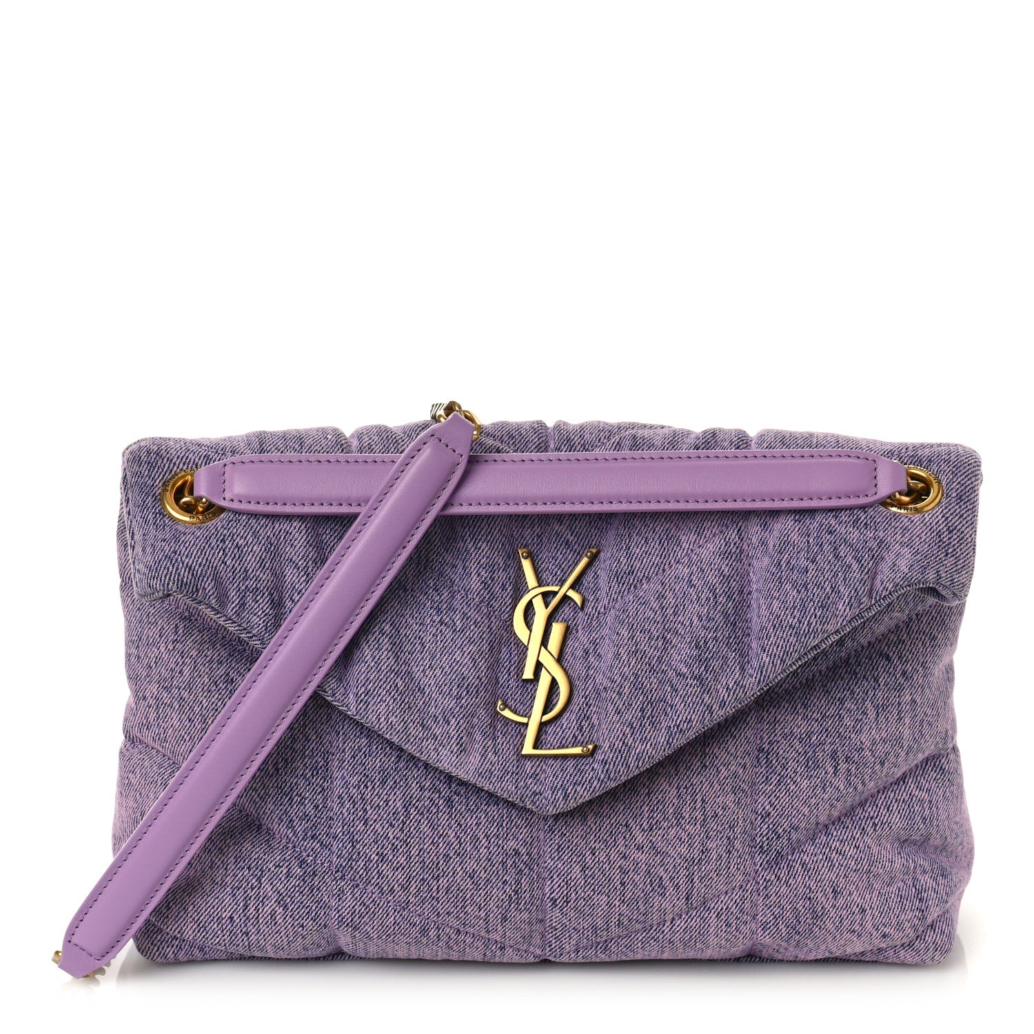 Saint Laurent Denim Quilted Small Loulou Puffer Monogram Chain Satchel Bleached Lilac 1 of 8