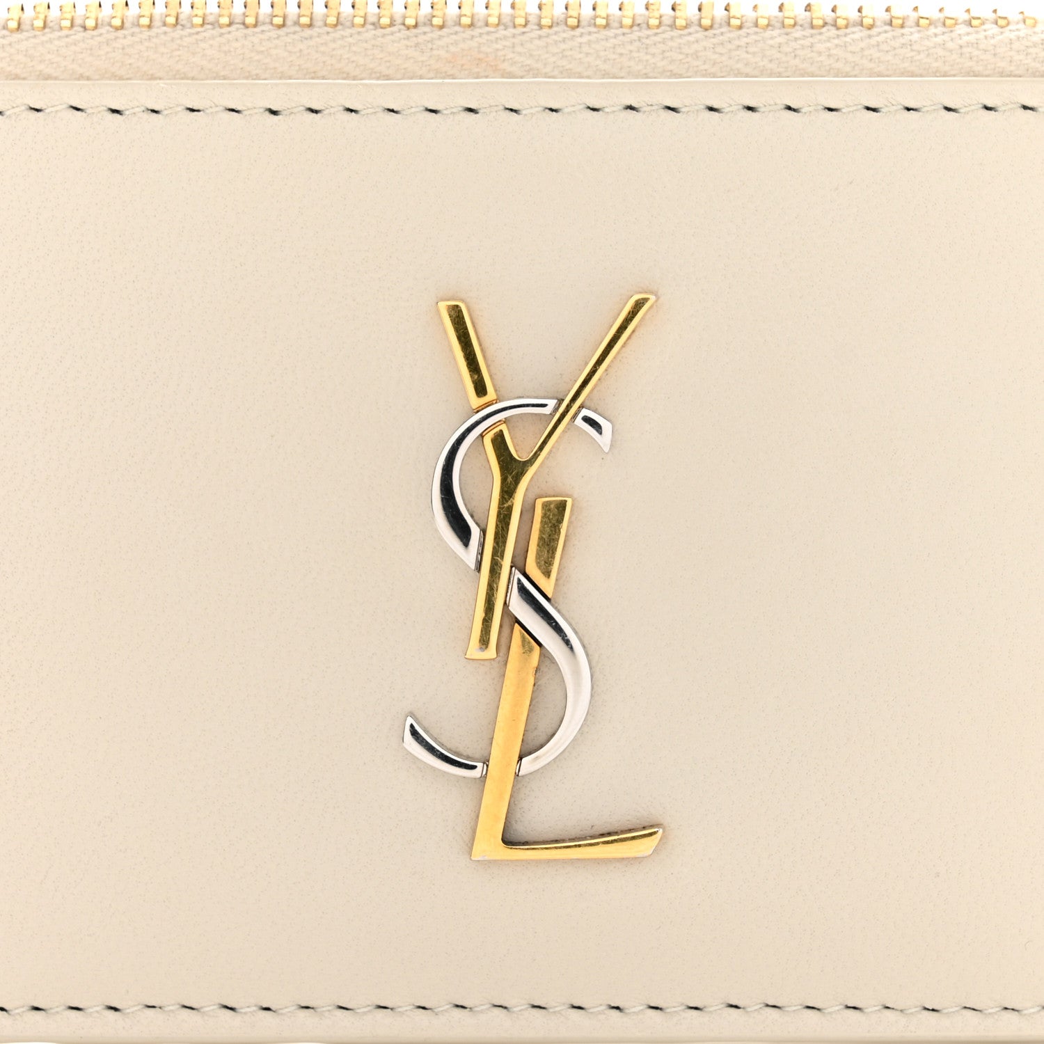 Saint Laurent Calfskin Monogram Fragments Zippered Card Case Crema Soft 8 of 12