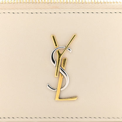 Saint Laurent Calfskin Monogram Fragments Zippered Card Case Crema Soft 8 of 12