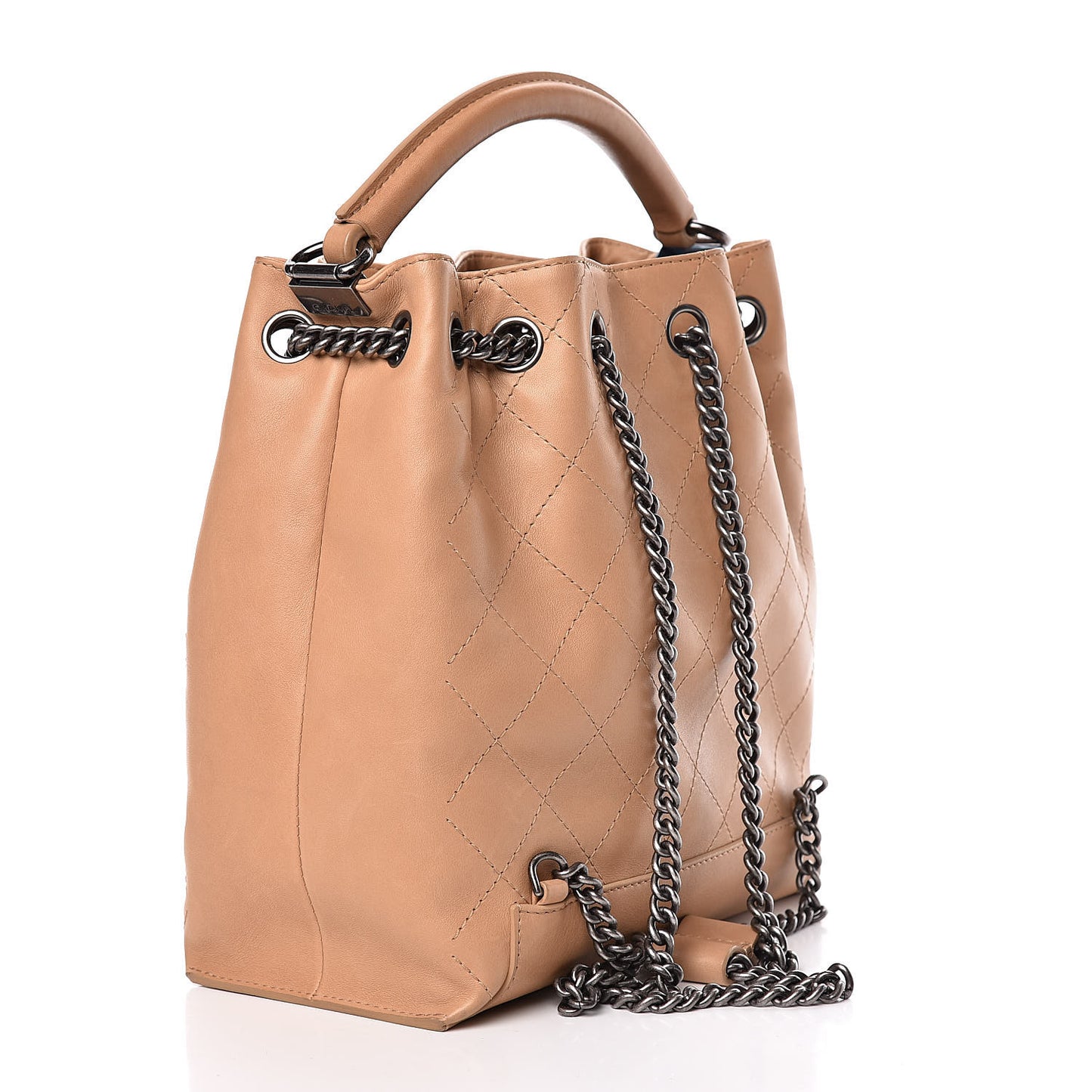 Calfskin Stitched Medium Urban Luxury Drawstring Backpack Beige