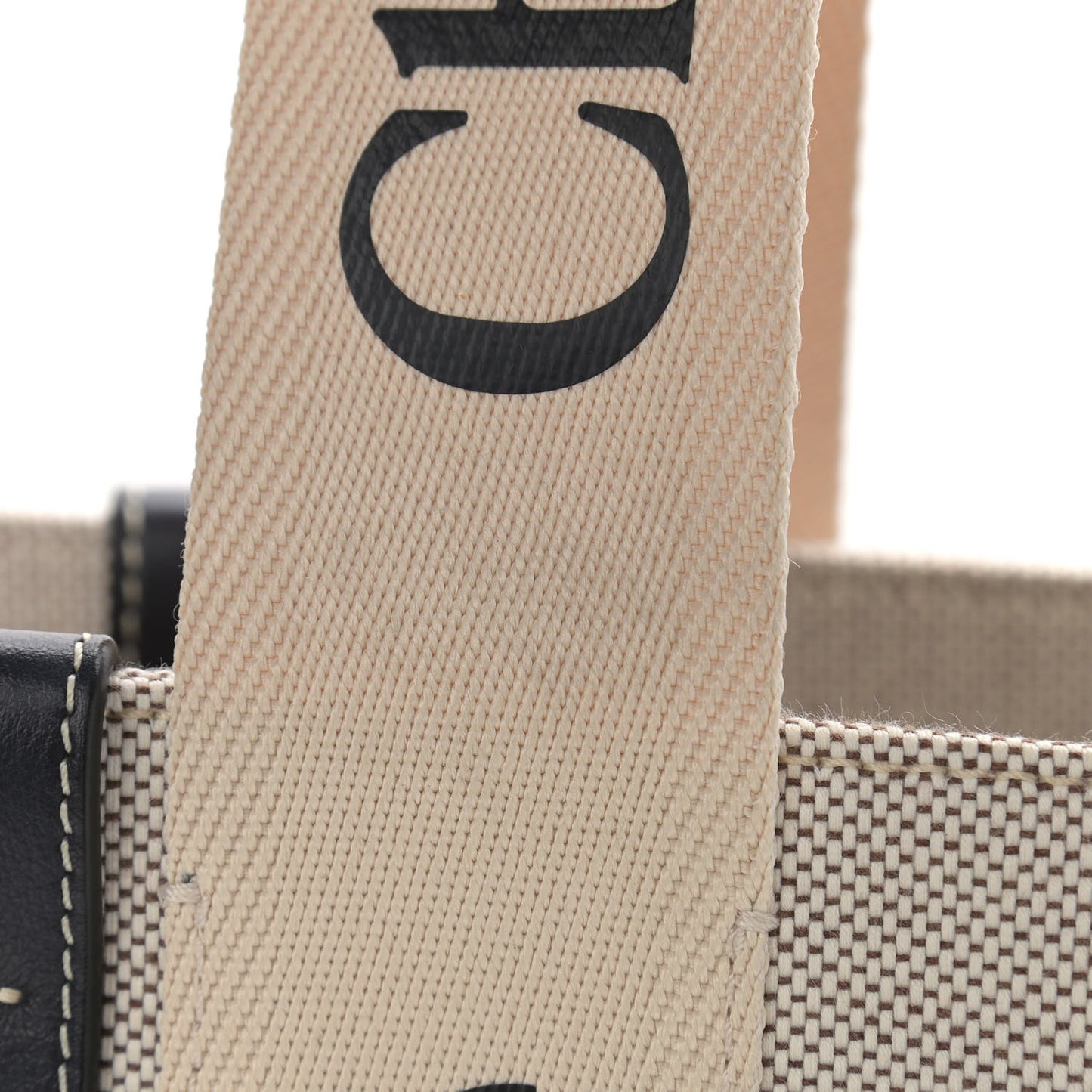 Cotton Calfskin Medium Woody Ribbon Tote White Black
