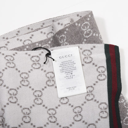 Gucci Wool Tricot GG Monogram Web Solange Scarf Coffee Ivory 3 of 4