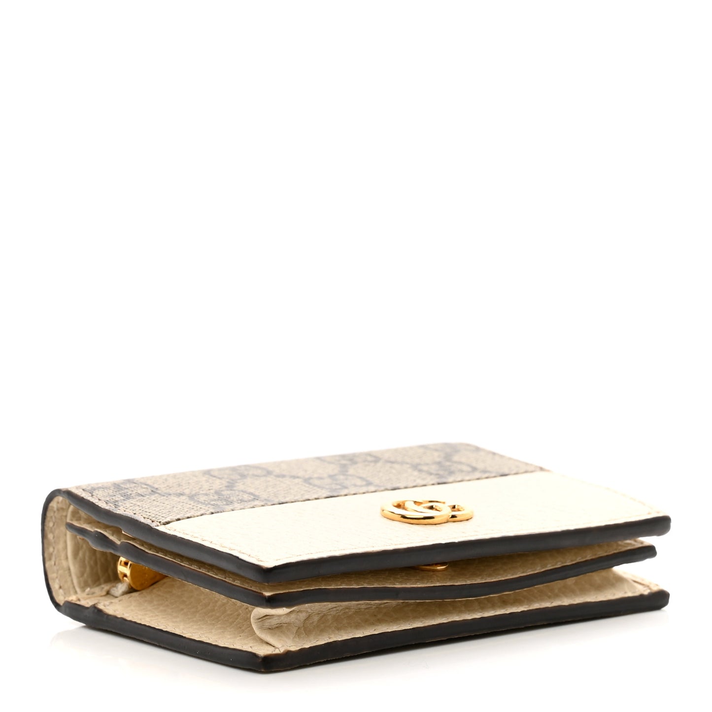 Dollar Calfskin GG Supreme Monogram GG Marmont Card Case Mystic White Beige Ebony