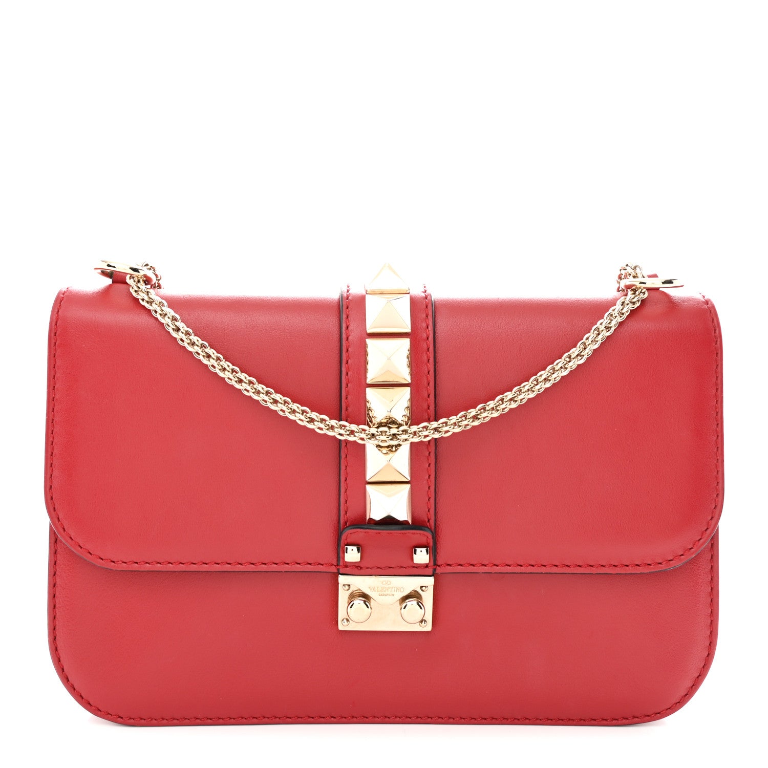 Valentino Garavani Vitello Medium Glam Lock Rockstud Flap Rubino 1 of 14