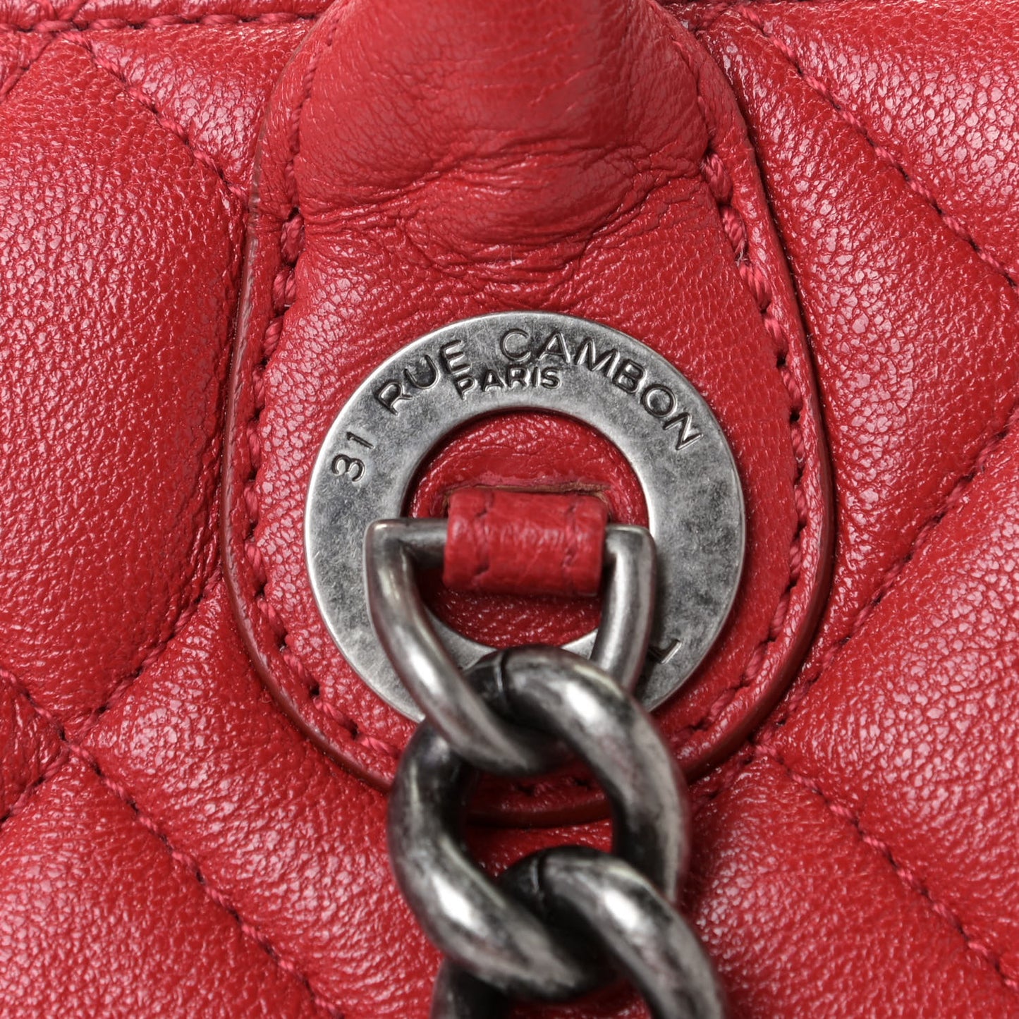 Shiny Sheepskin Quilted Medium Shopping Tote Red