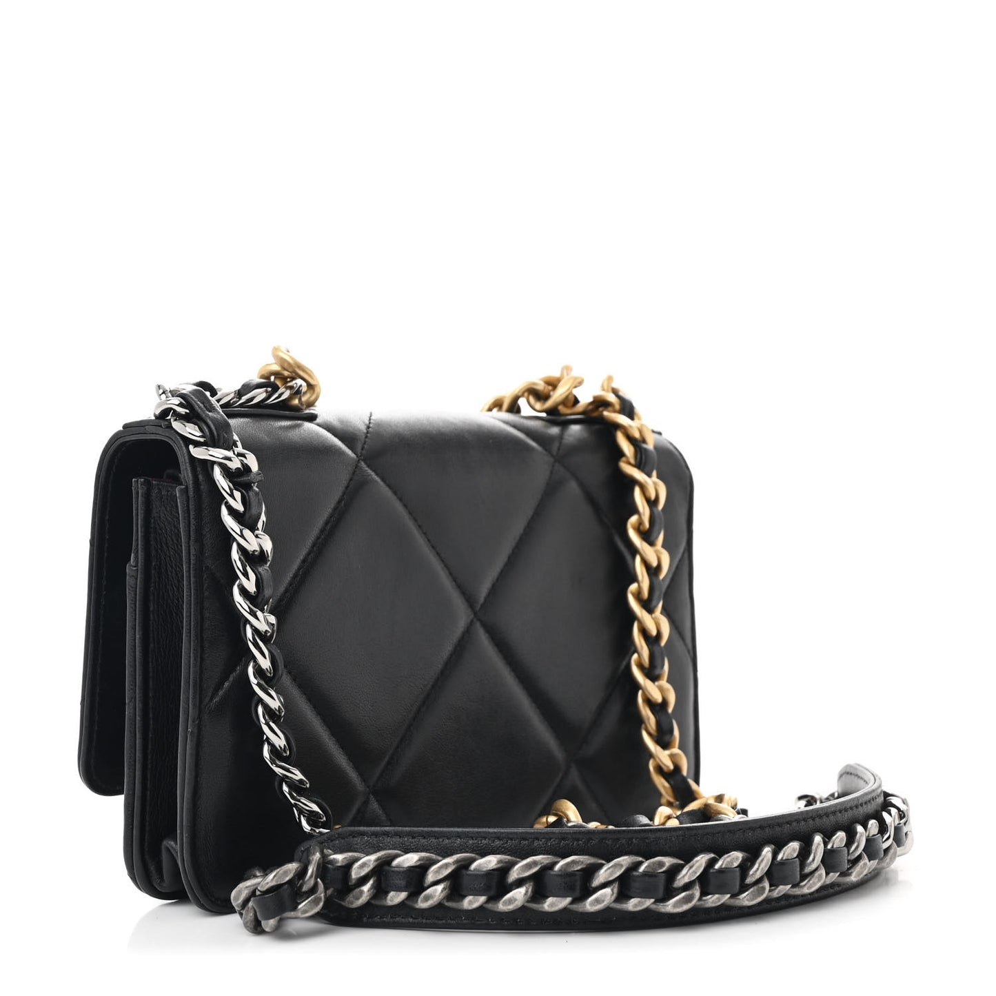 Lambskin Quilted Chanel 19 Wallet On Chain WOC Black