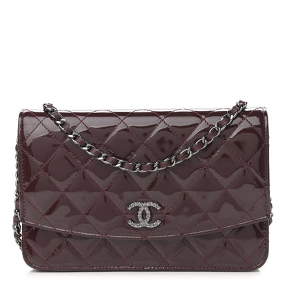 Chanel Patent Quilted Brilliant Wallet On Chain WOC Dark Burgundy 1 of 12