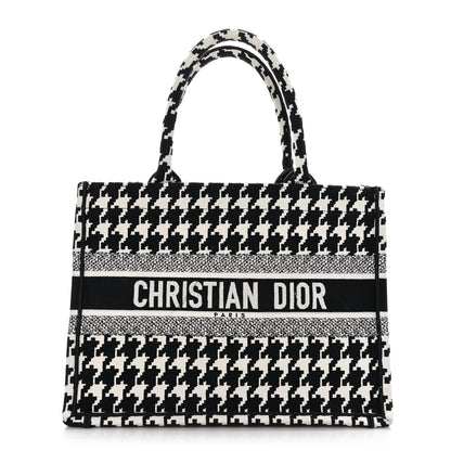 Christian Dior CHRISTIAN DIOR Canvas Macro Houndstooth Embroidered Medium Book Tote Black White 1 of 13