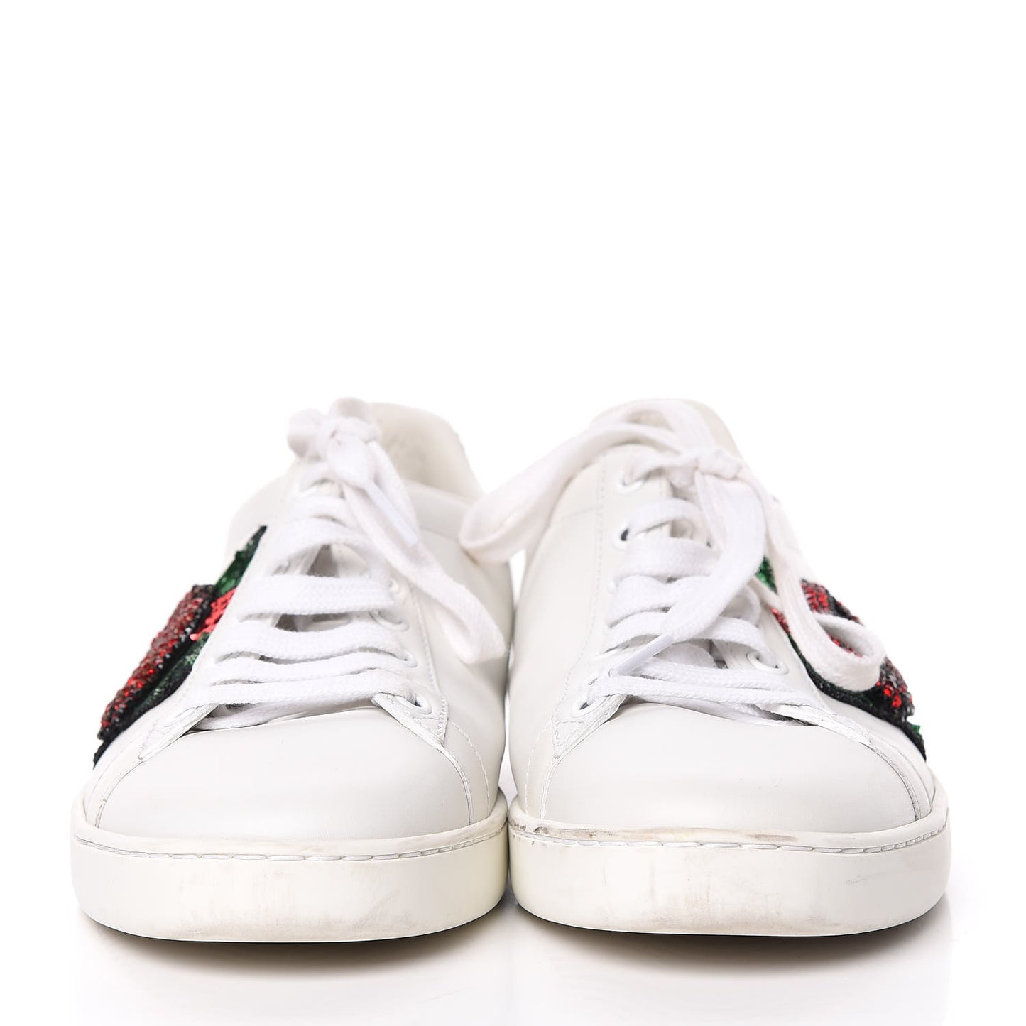 Calfskin Web Crystal Womens Mouth Ace Sneakers 37 White