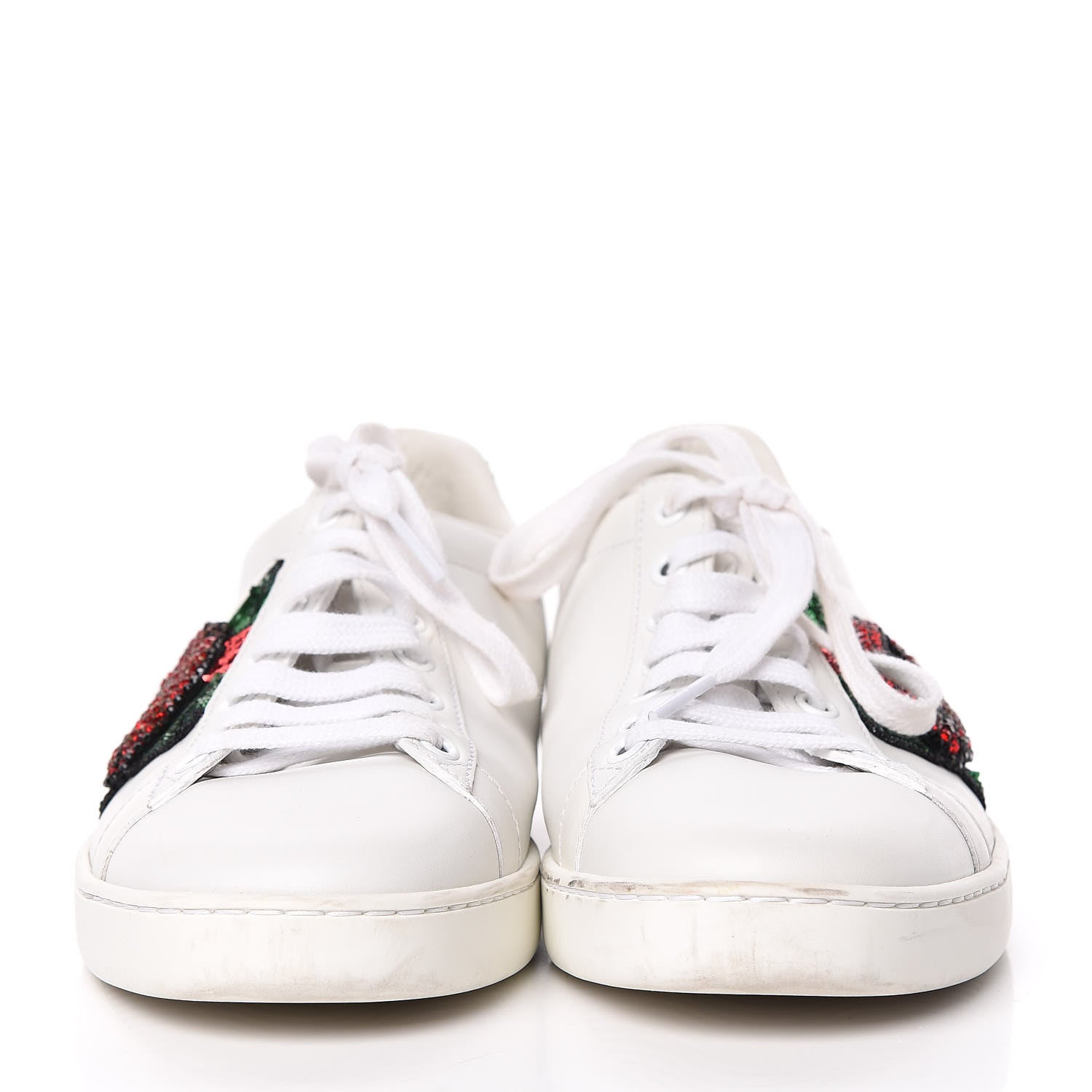 Gucci Calfskin Web Crystal Womens Mouth Ace Sneakers 37 White 2 of 17