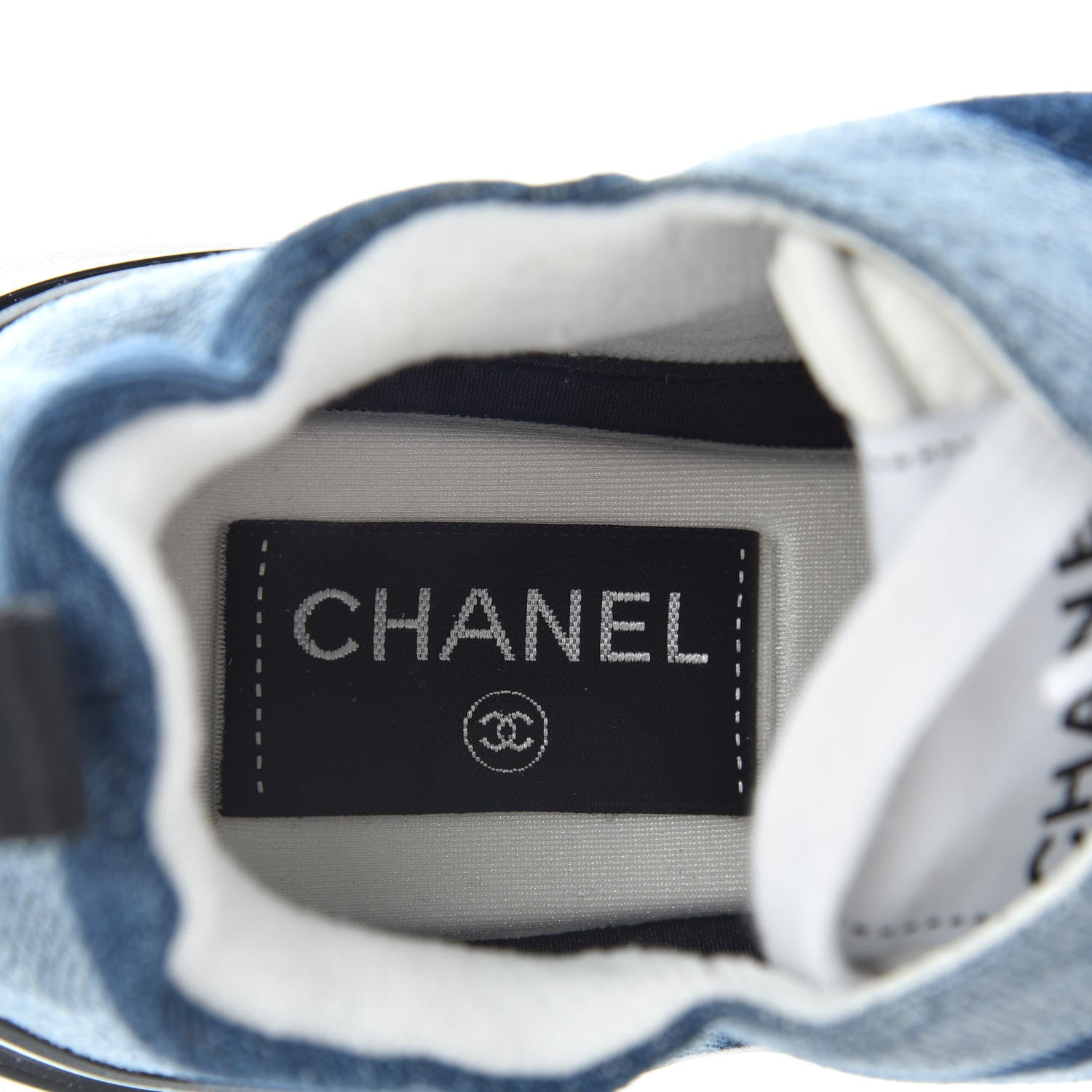 Chanel Denim Suede Calfskin Womens CC Sneakers 37 Dark Blue White Black 8 of 11