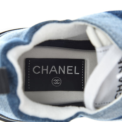 Chanel Denim Suede Calfskin Womens CC Sneakers 37 Dark Blue White Black 8 of 11