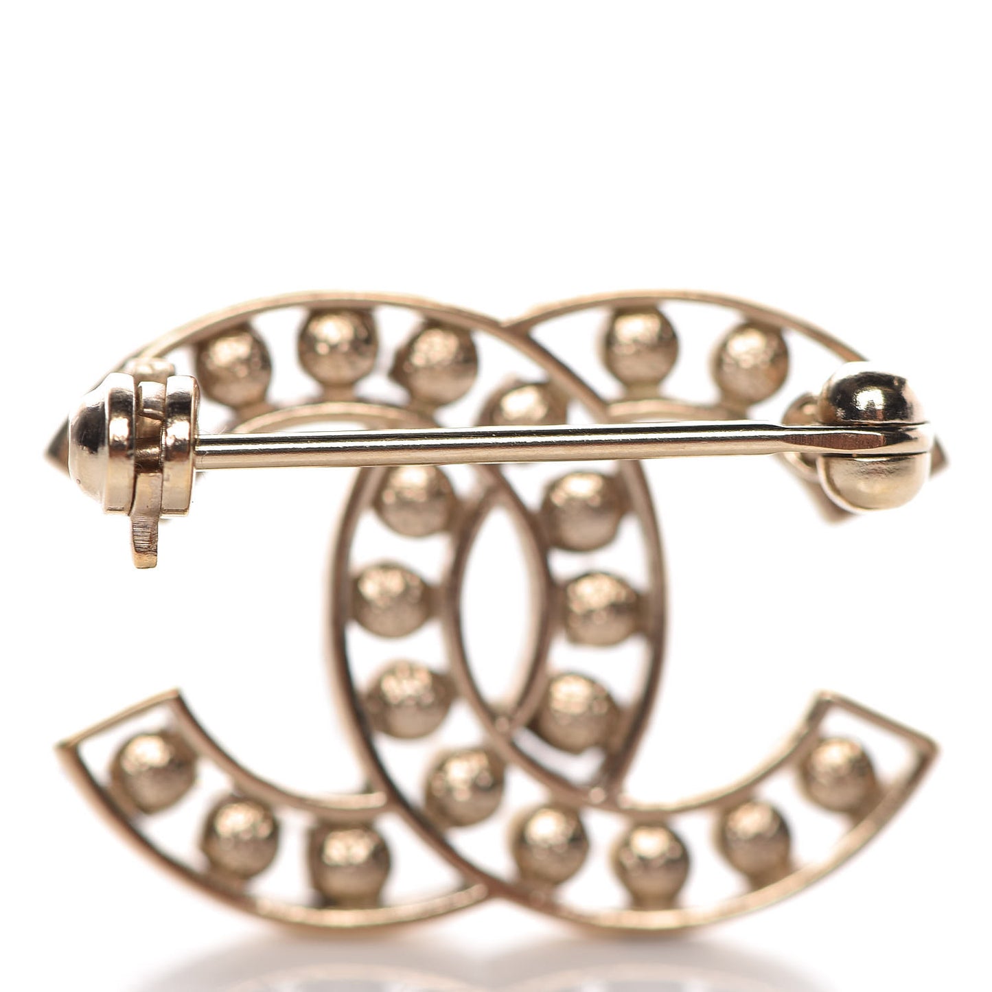 Pearl Crystal CC Brooch Gold