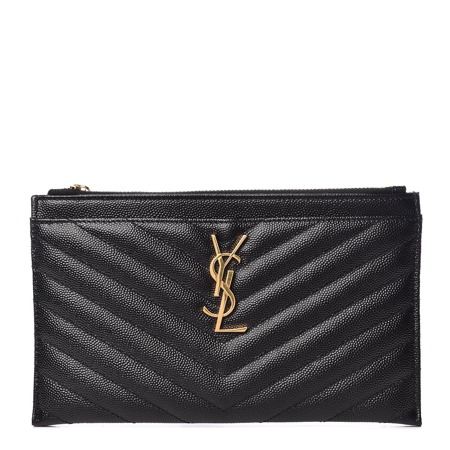 Saint Laurent Grain De Poudre Chevron Monogram Bill Pouch Black 1 of 8