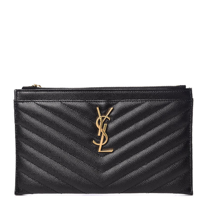 Saint Laurent Grain De Poudre Chevron Monogram Bill Pouch Black 1 of 8