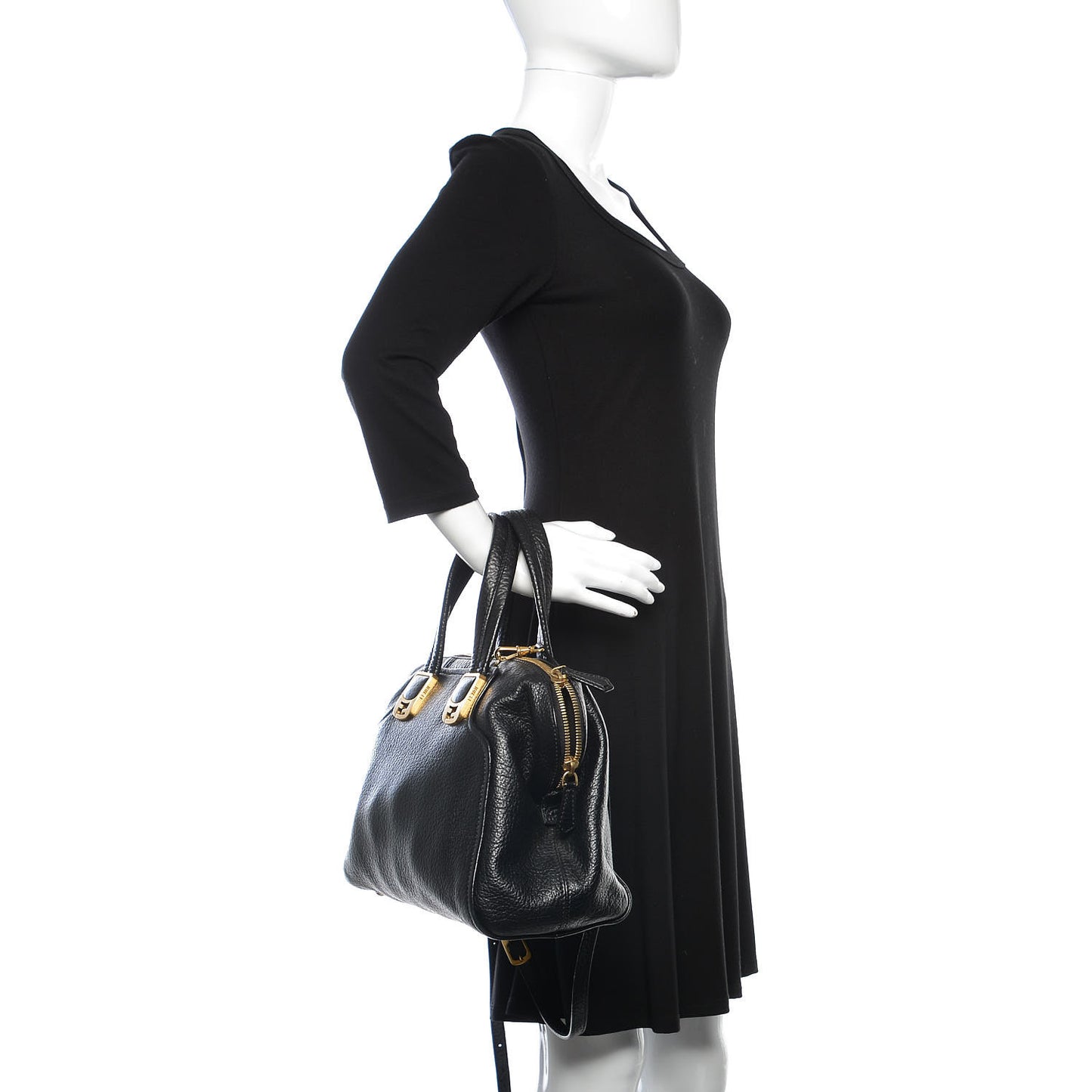 Pebbled Calfskin Small Chameleon Tote Black