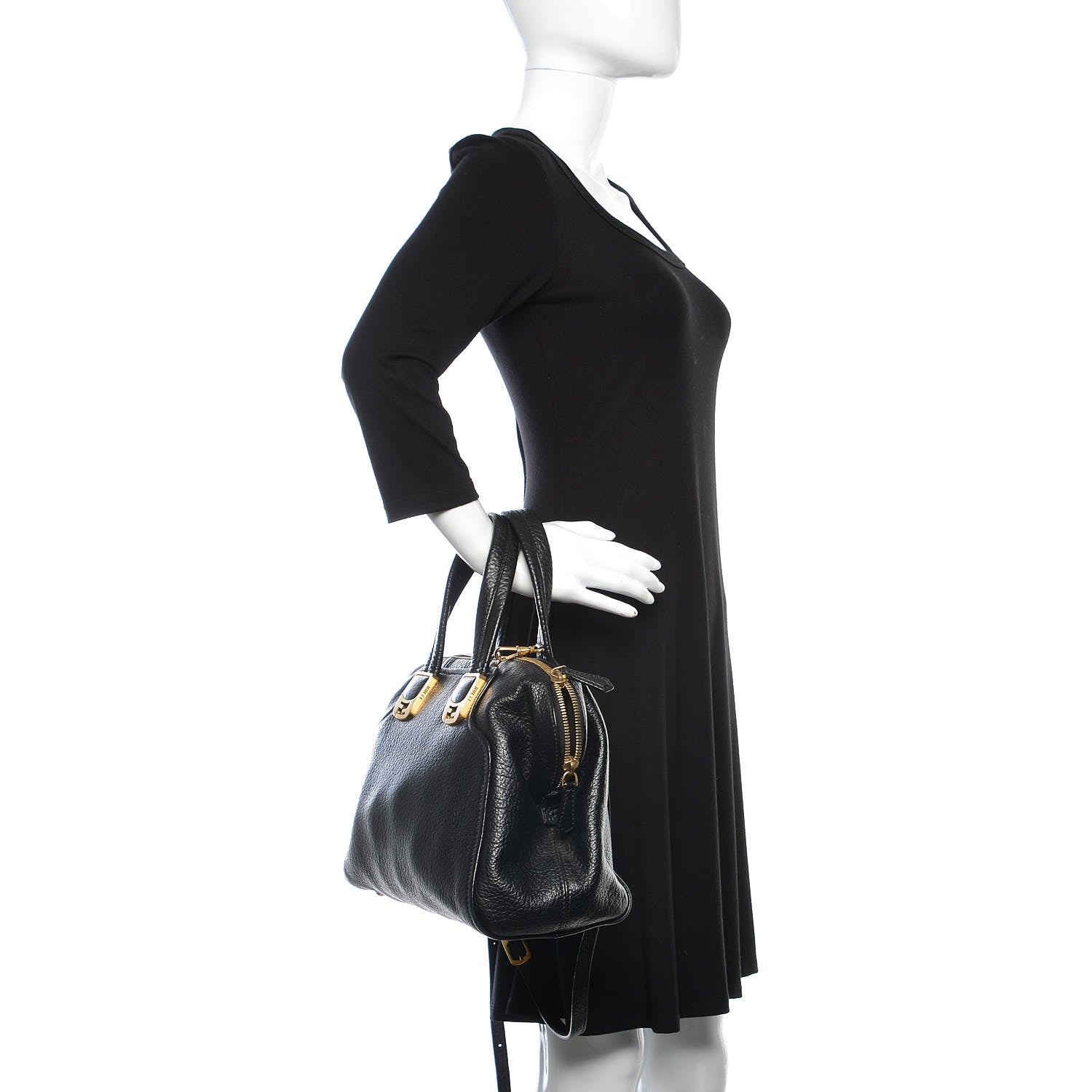 Fendi Pebbled Calfskin Small Chameleon Tote Black 3 of 11