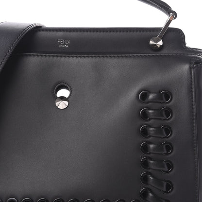 Fendi Vitello Baltico Dolce Shiny Nappa Lace Up DotCom Satchel Black Blue 9 of 12
