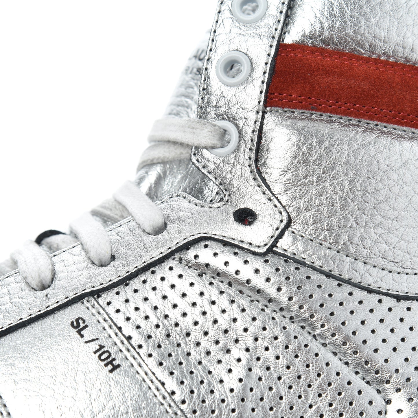 Metallic Calfskin Perforated Court Classic SL/10H High Top Sneakers 41.5 Silver