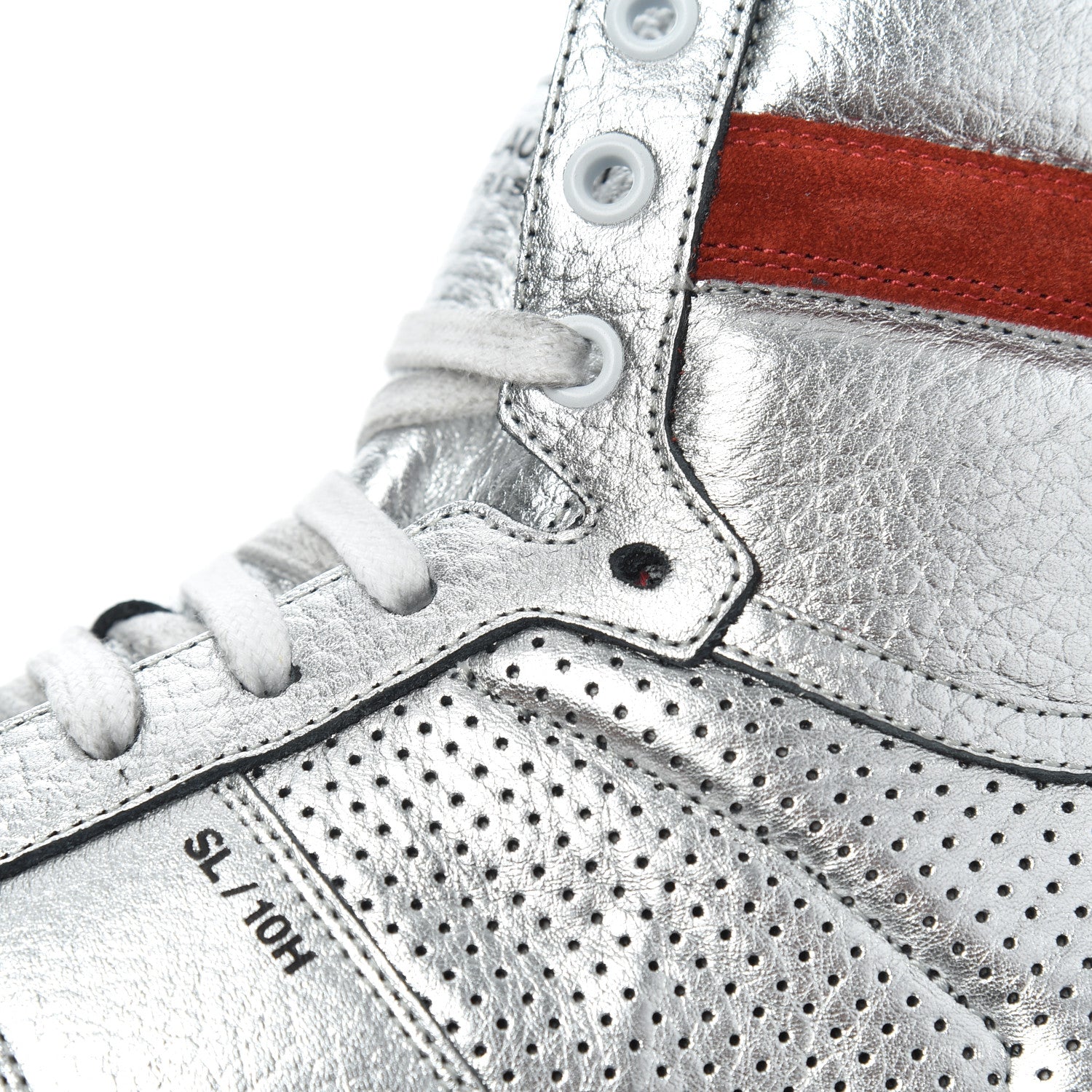 Saint Laurent Metallic Calfskin Perforated Court Classic SL/10H High Top Sneakers 41.5 Silver 11 of 17
