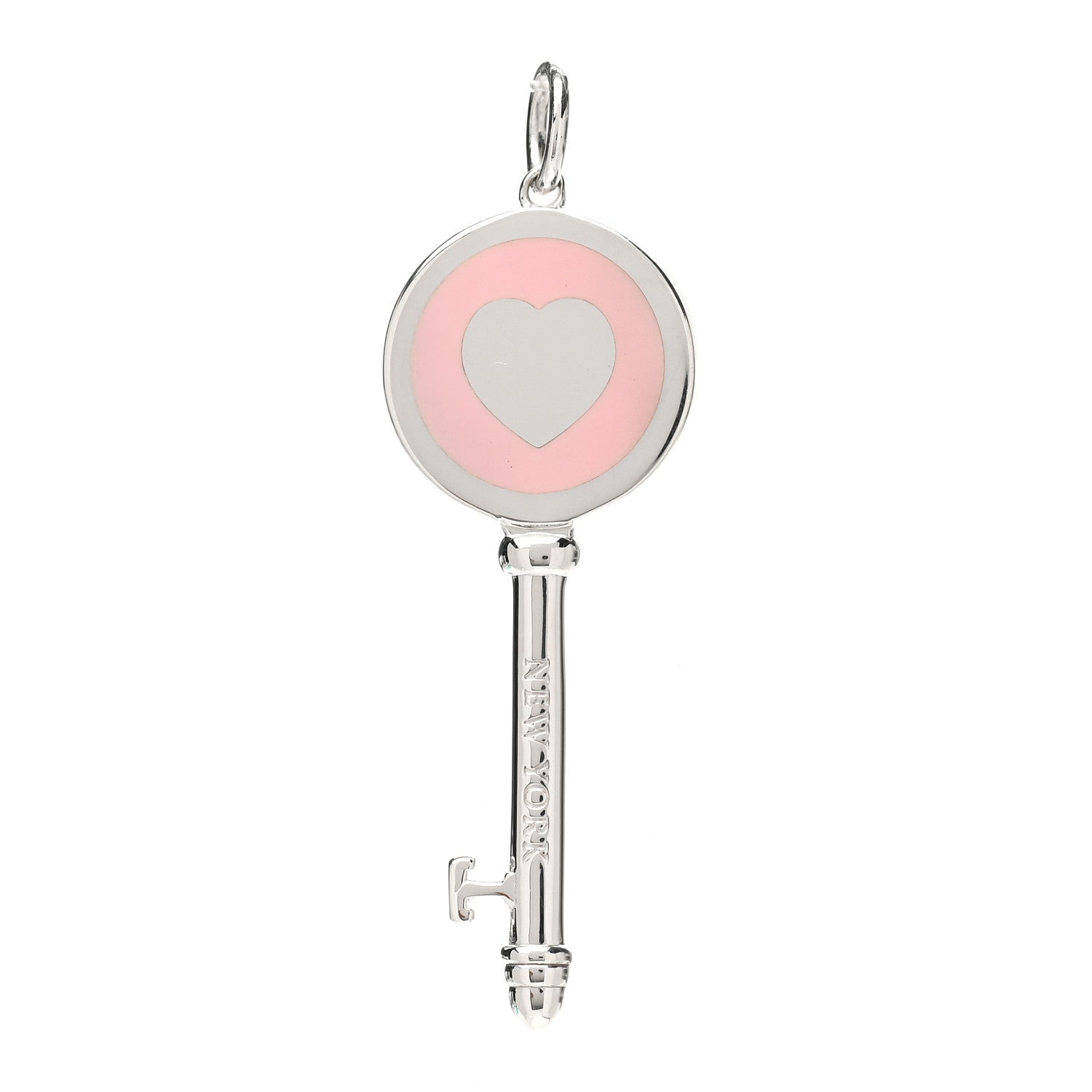 Tiffany Sterling Silver Enamel Keys Heart Key Pendant Pink 2 of 4
