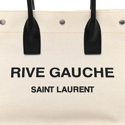 Saint Laurent Linen Calfskin Small Rive Gauche Tote Greggio Natural 8 of 10
