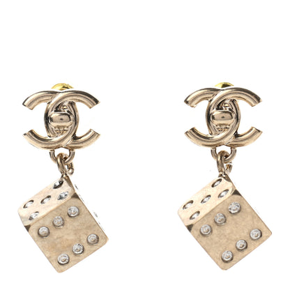 Chanel Crystal CC Turnlock Dice Drop Earrings Gold 1 of 4