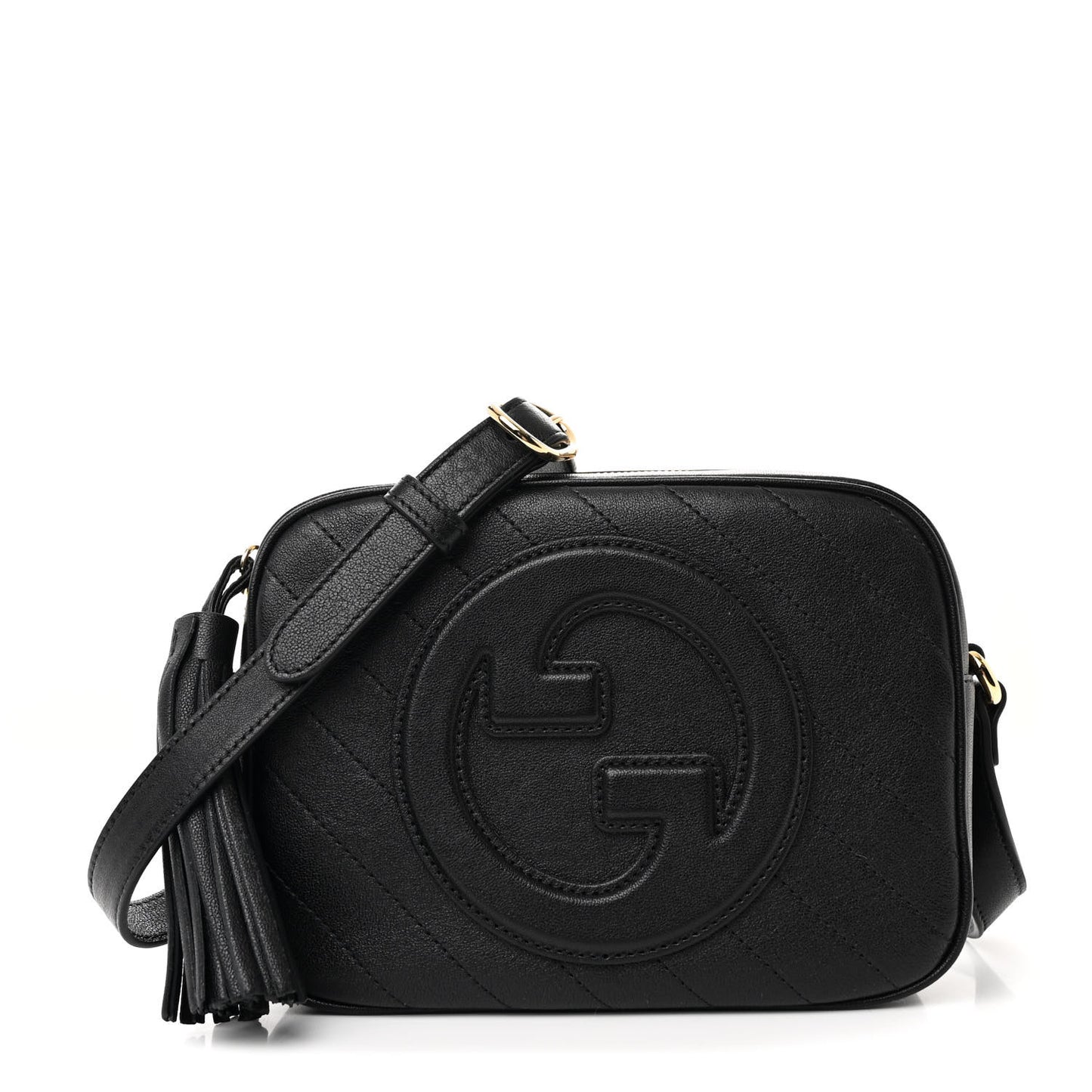 Sakai Be Green Calfskin Diagonal Stitched Small Blondie Shoulder Bag Black