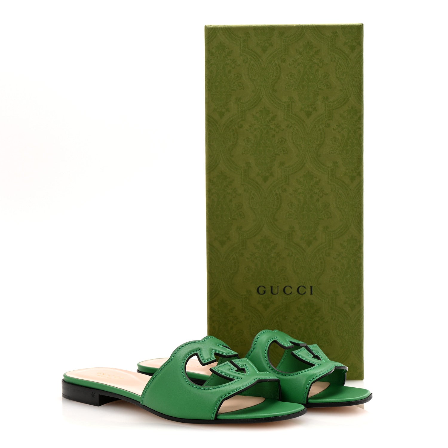 Gucci Cosmos Softy Calfskin Interlocking G Cut Out Slide Sandals 35 New Shamarock 9 of 9