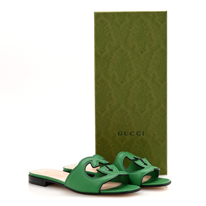 Gucci Cosmos Softy Calfskin Interlocking G Cut Out Slide Sandals 35 New Shamarock 9 of 9