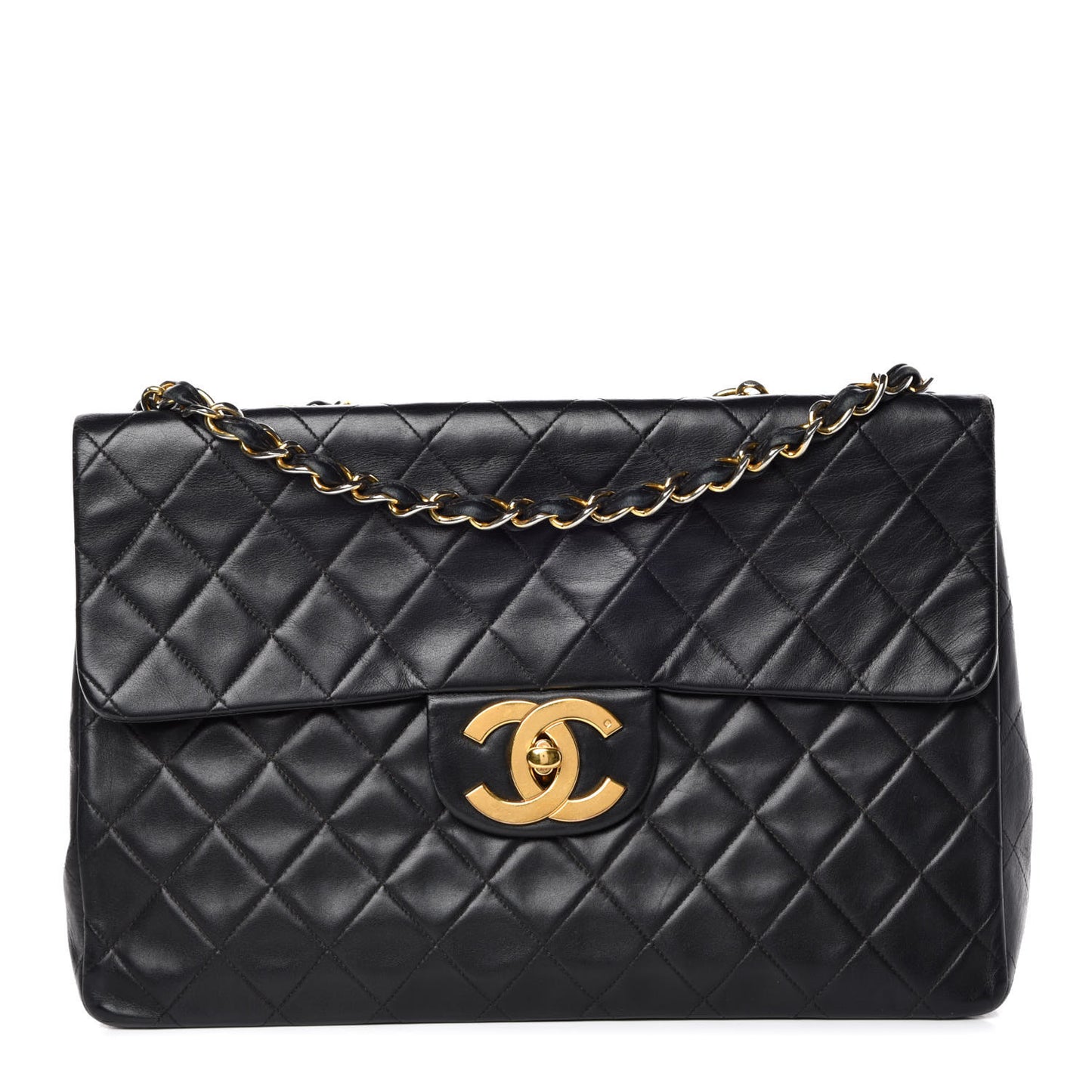 Lambskin Quilted XL Jumbo Single Flap Black