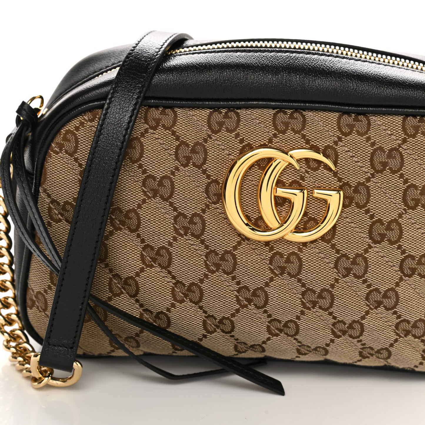 Monogram Matelasse Diagonal Small GG Marmont Chain Shoulder Bag Beige Black