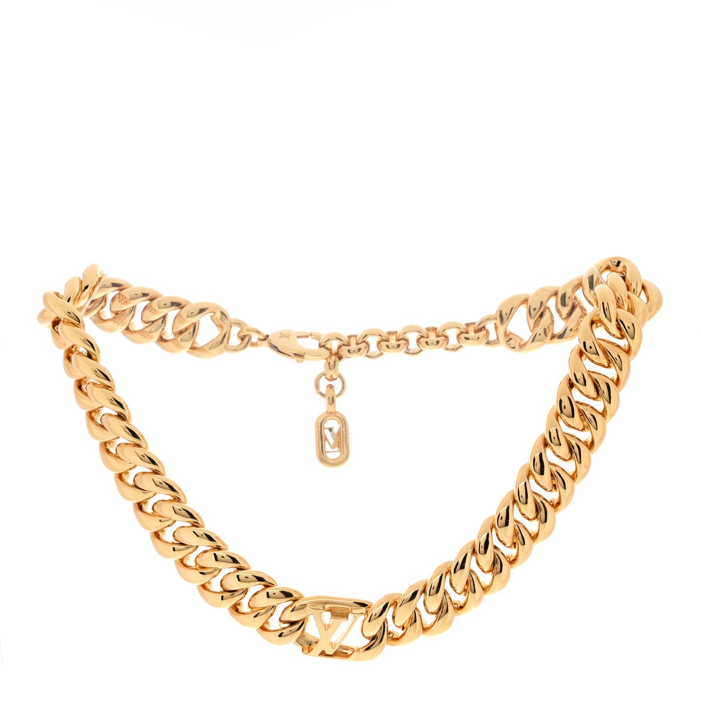 Metal LV Curb Chain Necklace Gold